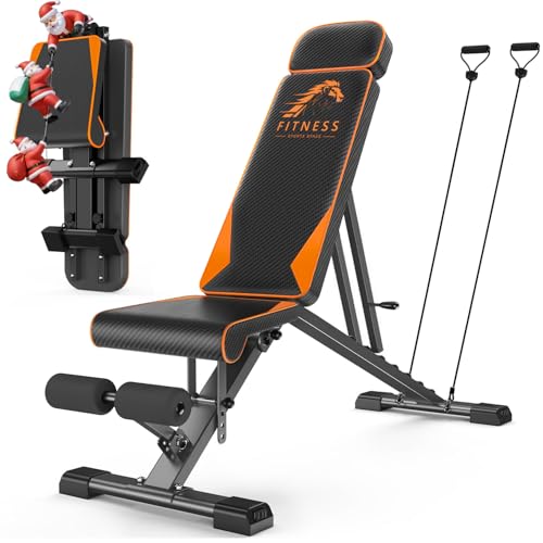 Dskeuzeew Verstellbare Hantelbank Multifunktions Trainingsbank Klappbar Schrägbank mit 7-Fach Verstellbarer Rückenlehne und Widerstandsband 4-Fach verstellbarer Belastung 400kg