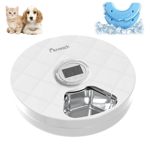 Auveach Futterautomat Katze Nassfutter Automat mit 2 Kühlakkus Intelligenter Timer 6 Mahlzeiten Automatischer Futterspender mit Schützen Pfoten Abdeckung Design