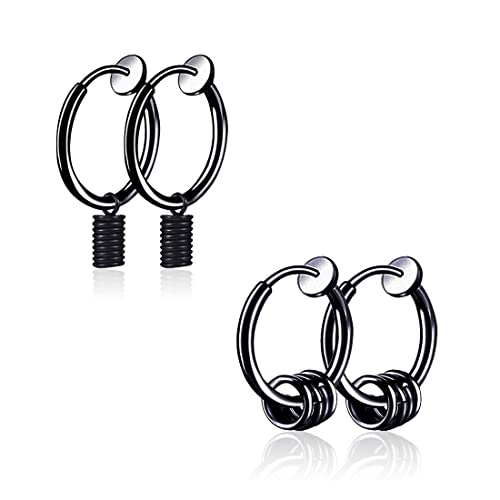 XPEX 2 Paar Creolen Vintage Gefälschte Piercingschmuck Ohrringe Creolen Für Männer Und Frauen Punk Hip Hop Ohrringe Hypoallergen Edelstahl Clip-on 316L Texturiert
