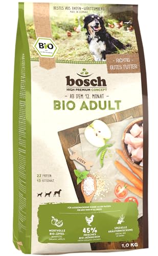 bosch HPC BIO Adult Hühnchen Apfel Hundefutter für ausgewachsene Hunde aller Rassen 100 % landwirtschaftliche Rohstoffe aus nachweislich biologischem Anbau 1 x 11.5 kg