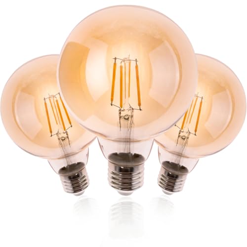 Lumiled LED Filament Leuchtmittel E27 G95 4W Ersetzt 40W 470lm 2000K Amber 360 Abstrahlwinkel Amberglas 3er Pack Globe Form Dekoratives Extra Warmes Licht Nicht Dimmbar