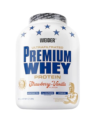 Weider Premium Whey Protein Pulver unverschämt leckeres Eiweißpulver mit Isolat für Muskelaufbau mit hohem Anteil an EAA BCAA und freiem L-Glutamin perfekte Löslichkeit Erdbeer-Vanilla 2 3kg