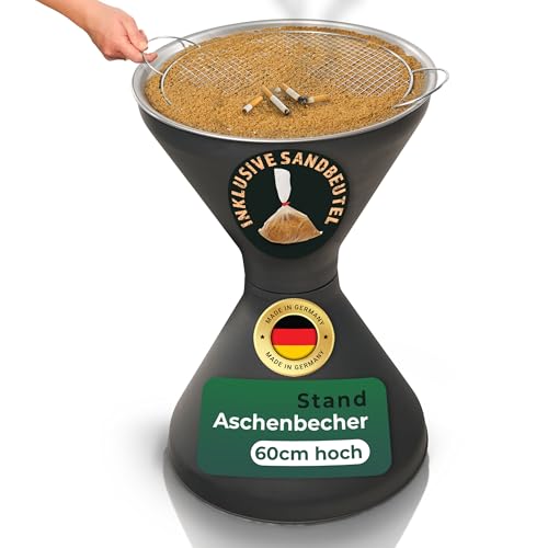 Novaliv Standaschenbecher für draußen 60cm hoch 40cm inklusive 1x Beutel Sand Standaschenbecher outdoor Aschenbecher für draussen stehend verzinktes Metallsieb Aschenbecher Ständer Raucherpause