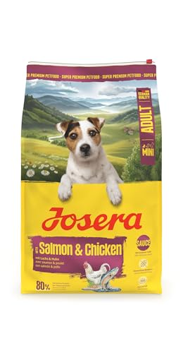 JOSERA Mini Adult Lachs Huhn 1 x 10 kg Premium Trockenfutter für ausgewachsene Hunde Kleiner Rassen mit Biotin kleine Kroketten mit leckerem Soßenpulver auch nass zu verfüttern 1er Pack