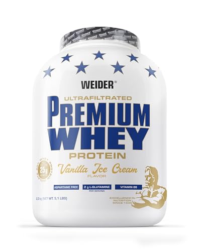 Weider Premium Whey Protein Pulver - Hoher Proteingehalt wenig Kohlenhydrate wenig Fett mit L-Glutamin und Vitamin B6-2 3kg - Vanilla Ice-Cream