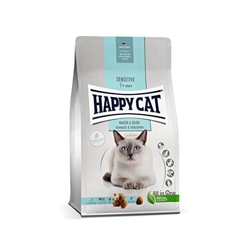 Happy Cat 70597 - Sensitive Magen Darm - Katzen-Trockenfutter mit Ente für Sensible Katzen und Kater - 4 kg Inhalt