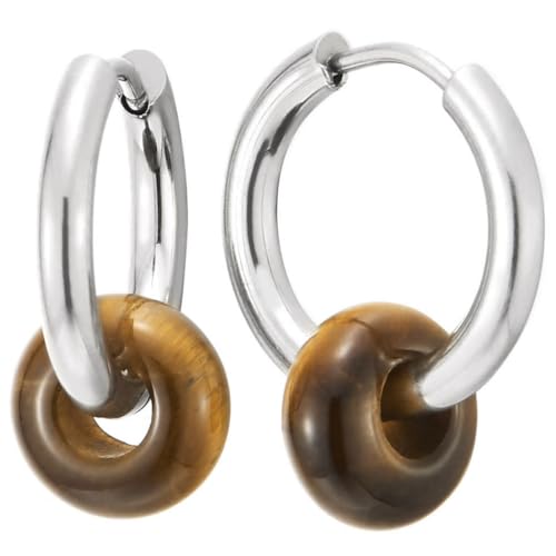 Edelstahl Kreis Tigerauge Stein Wulst Creolen Huggie Ohr Manschette Ohrringe für Herren Damen 1 Paar