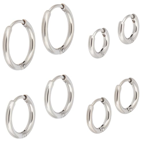 Beebeecraft 8 Paar Creolen In 4 Stilen Für Damen 304 kleine Runde Huggie Ohrringe Aus Edelstahl 10 12 14 16 Mm Silberfarben Knorpel Creolen Sleeper Ohrringe Für Mehrere Piercings