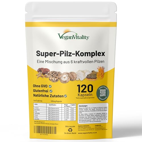 Pilz Komplex 6 wichtige Pilz Complex als Pilz Kapseln Lions Mane Kapseln Reishi Pilz Chaga extrakt Shitake Cordyceps und Maitake 120 Capsules