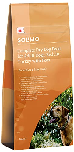 Amazon-Marke Solimo - Komplett-Trockenfutter für ausgewachsene Hunde Adult mit viel Truthahn und Erbsen 1er Pack 1 x 20 kg