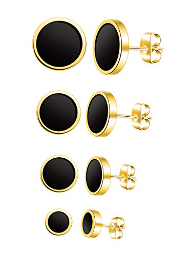 Feilok 4 Paar Edelstahl Herren Ohrstecker Creolen Tunnel Ohrringe für Damen Fakeplug Fake Plug Ohrringe Herren Pierced Earrings gold 6 8 10 12mm Stud Earrings Set