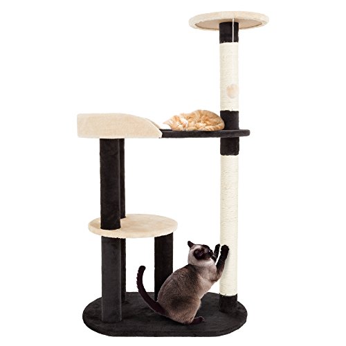Petmaker 3-stöckiger Katzenturm 2 Sitzstangen Bohrloch 2 Sisalseil-Kratzbäume und hängendes Spielzeug Katzenbaum für Indoor-Katzen schwarz