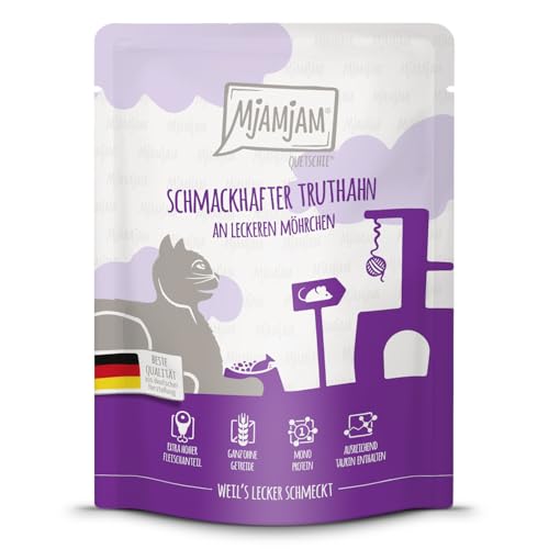 MjAMjAM - Premium Nassfutter für Katzen - Quetschie - schmackhafter Truthahn an leckeren Möhrchen 1er Pack 1 x 300 g getreidefrei mit extra viel Fleisch