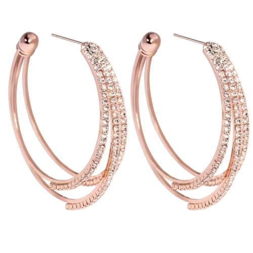 Generic 4 8 cm große rotgoldene Creolen elegantes dreilagiges Strass-Design perfekt für Frauen und Geschenke