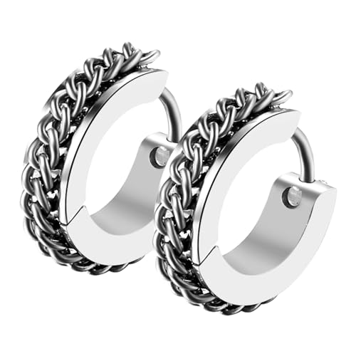 Flongo Vintage Creolen Panzerkette Ohrringe silber gold schwarz Herren Kranz Hoop wikinger Earrings Edelstahl Ohrring Knorpelschmuck Damen Reif Ohrstecker Ohrschmuck Geschenk für Männer Frauen