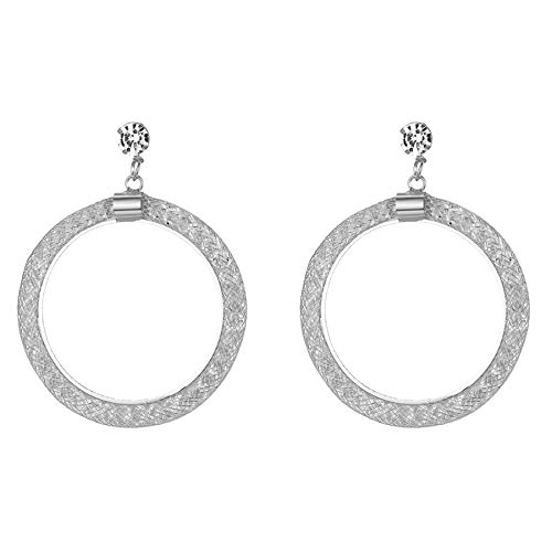 JewelryWe Schmuck Damen Ohrstecker mit Strass Kreis Anhänger Zirkonia Creolen Ohrringe Geschenk für Frauen Mädchen Silber