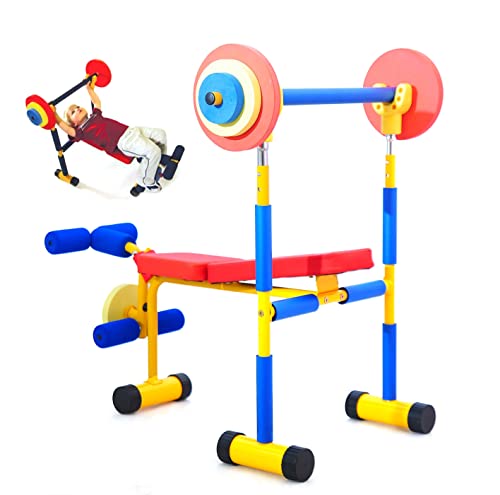 PHASFBJ Fitness-Übungsgeräte für Kinder-Hantelbank Hantelbank mit Gewichten und Langhantel Hilft die körperliche Fitness und Bewegung zu stärken Geeignet für 4-8 Jahre alte Kinder