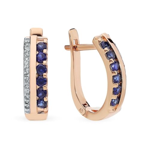 AMDXD Echtschmuck Ohrstecker Damen Vintage Rotgold 14 Karat 585 Doppelreihe Creolen mit Tanzanite Blau Ohrringe Boho 14K Rosegold