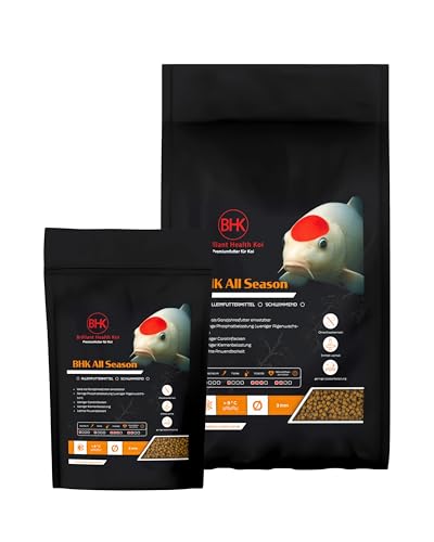 BHK All Season 5kg Teichfutter mit Fischmehl Lachsöl Schwimmende 5 mm Pellets Ganzjahresfutter ab 8 C Für Frühjahr bis Herbst