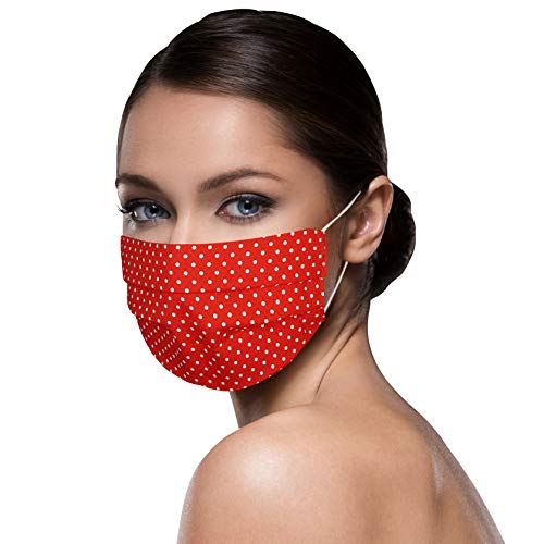 Unisex Stoffmasken Mundschutz Maske Stoff 100% Baumwolle Mund Nasen Schutzmaske mit Motiv Mund und Nasenschutz Maske waschbar ROT kleine Punkte