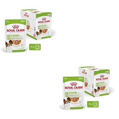 ROYAL CANIN X-Small Adult Doppelpack 2 x 12 x 85 g Feuchtnahrung für ausgewachsene und besonders kleine Hunde Ab dem 10. Lebensmonat Mit Häppchen in Soße Im Pouchbeutel