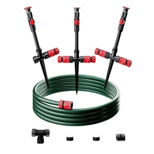 RESTMO Gartensprenger Rasensprenger Erdspieß Verstellbarer Rasensprenger Schlauch Set zur Gartenbewässerung Gartensprinkler Schnellverbinder Ideal zur Rasenbewässerung Rot
