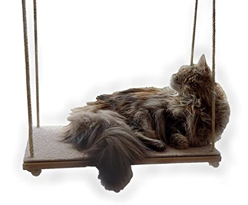 CapriCorner Katzen Fensterliege kein Herunterfallen Dank Sisalseile Holz statt Plastik - Neuer Fensterplatz Grau