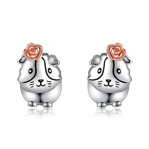 Meerschweinchen-Ohrringe Sterlingsilber Hamster Rosenblüten-Ohrstecker Niedlicher Tierschmuck Geschenke für Frauen und Mädchen