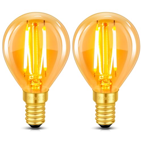 2 Stück Vintageühbirne 2W Filament Ersetzt 20Wühlampe Warmweiß 2200K Bernstein Glas Birne 200LM Golfball P45 G45 Nicht Dimmbar Nostalgische Deko für Zuhause Caf Bar