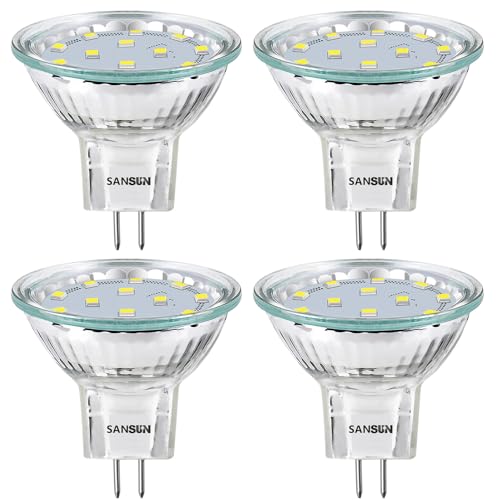 Sansun LED-Leuchtmittel Spot MR11 GU4.0 12 V Wechselstrom Gleichstrom Flutlicht-Birne GU4-Sockel 2 Watt entspricht 20 Watt 4000 K Tageslicht-Weiß 4er Pack LED-Lampen