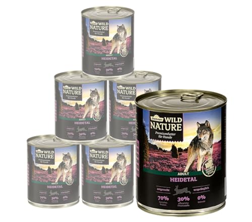 Dehner Wild Nature Hundefutter Heidetal Nassfutter getreidefrei zuckerfrei für ausgewachsene Hunde Lamm 6 x 800 g Dose 4.8 kg