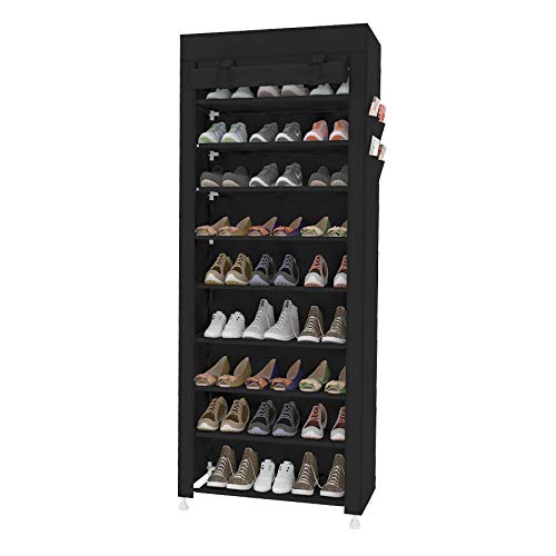 ACCSTORE YAYI Tall Shoe Rack 9-stufiges Schuhregal Platz für bis zu 27 Paar Schuhe mit Nicht gewebtem Stoffbezug Schwarz