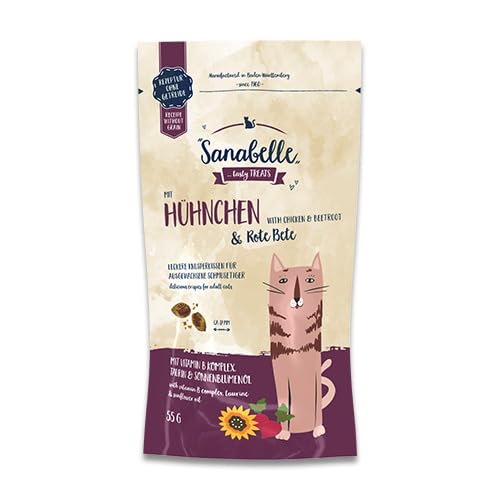 Sanabelle Knusperkissen mit Huhn und Rote Beete Ergänzungsfuttermittel für ausgewachsene Katzen 20 x 55 g