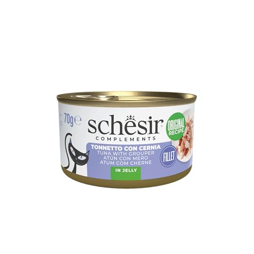 Schesir Thunfischfilets mit Scharnier in Gelee ergänzendes Nassfutter für Katzen Originalrezept 100% natürlich 12 Dosen 70 g