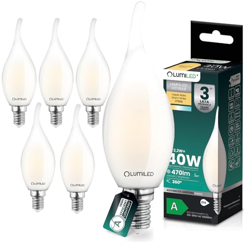 Lumiled LED Kerzenlampe BA35 E14 Flammspitze Ultraeffizient Klasse A 2.2W 470lm Ersatz 40W 2700K Warmweiß Filament Milchglas 360 Abstrahlwinkel Nicht Dimmbar 6er Set