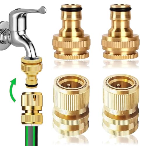 Uni-Fine 2 Paar 1 2 Zoll 3 4 Zoll 2-in-1 Gartenschlauch Schnellverbinder Messing Schnellschlauch Endverbinder Gartenschlauch Düse Connect Kit für Küche Garten Outdoor Schlauch Rohr Werkzeug
