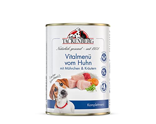 TACKENBERG Vitalmenü vom Huhn mit Möhrchen Kräutern Nassfutter Dose für Hunde - Hundefutter in Premiumqualität - 12 x 400 g