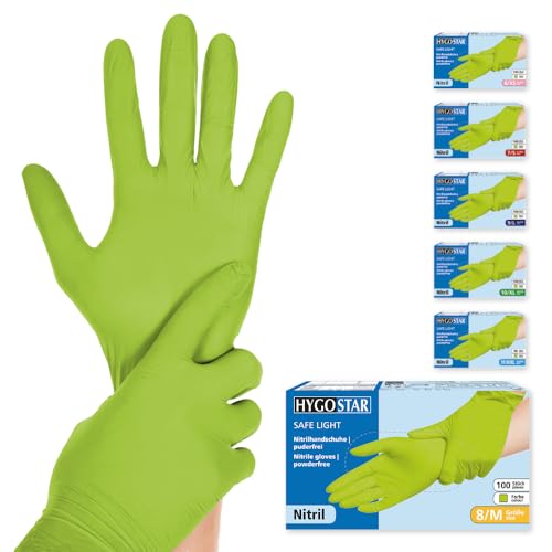 Franz Mensch Hygostar Nitrilhandschuhe Safe Light puderfrei grün 8 M 24cm 100 Stück Einweghandschuhe Einmalhandschuhe in Gr. XS S M L XL XXL verfügbar
