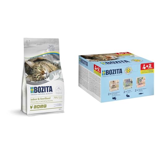 Probierset Bozita Trockenfutter 400g und Nassfutter 6x370g im Tetra getreidefreies Trockenfutter Huhn und Nassfutter Huhn Pute Kaninchen Lachs