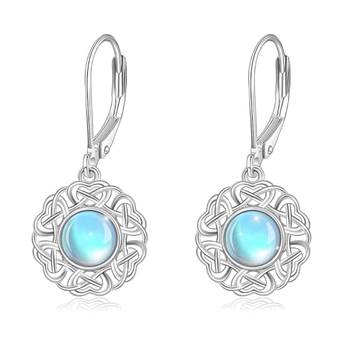 StoryEtain Mondstein Ohrringe Irisch Keltischer Knoten Tropfen Ohrringe Silber 925 keltische Knoten Creolen Leverback Creolen Schmuck Geschenke für Damen Frauen Kinder Tochter