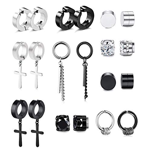 PROJEWE 9 11 Paare Magnet Magnetisch Baumeln Unisex Clip Ohrring CZ Magnet Ohrring Clip on Ohrring Männer