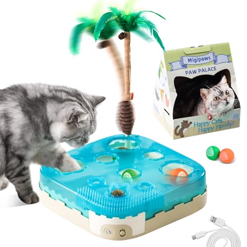 Migipaws 7 in 1 elektrisches interaktives rollender Ball Flexible Angel Federn Katzenminze Fellpflege Pappkatzenhaus Pfoten Palast für Hauskatzen