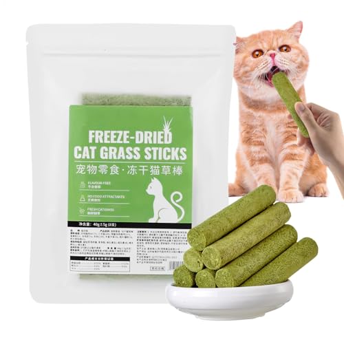 Katzengrasfutter Katzengrasstäbchen 8 Sticks Katzen-Beißstäbchen Gefriergetrocknete Beißstangen für Katzen aromatisierte Snack-Leckereien für Katzen um die Katze energiegeladen zu halten