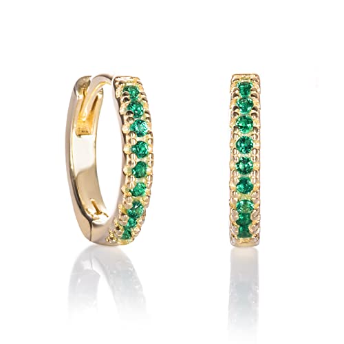 Namana Kleine smaragdgrüne Creolen für Damen und Mädchen goldene Ohrringe für Frauen mit grünen Steinen goldene Huggie-Ohrringe in Sterling Silber Mini-Ohrringe in Gold plattiert grüne Ohrringe