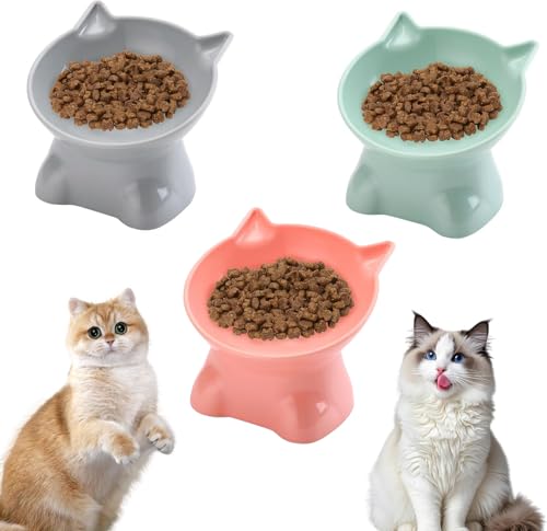 Katzennäpfe 3 Stück Katzennapf Erhöht Katzen Napfset mit 15 Neigung Design und Unterlage Futternapf Katze für Katzen Schützt HalswirbelsäuleHaustiers
