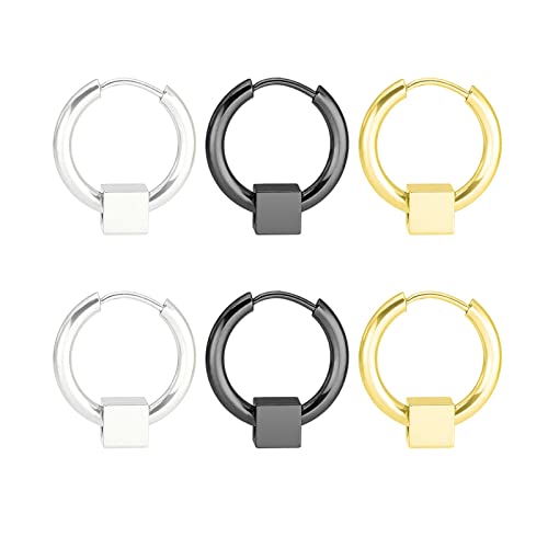 Lieson Frauen Ohrstecker 3 Paar Kreis Mit Quadrat 16MM