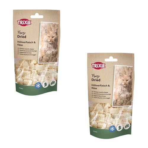 TRIXIE Freeze Dried Huhn Käse Doppelpack 2 x 25 g Ergänzungsfuttermittel für Katzen Gefriergetrockneter Snack Bei Futtermittelallergien geeignet Ohne Zusätze