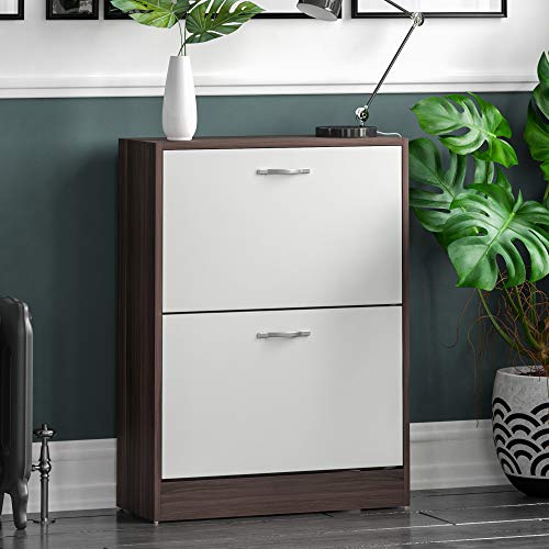 Home Discount 2 Schublade Schrank Schuhschrank Schuhregal Organizer Pull Down Holz Flur Möbel Einheit Walnuss Weiß
