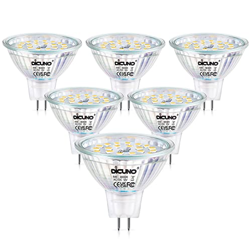 DiCUNO 5W GU5.3 LED Lampe MR16 LED Spot dimmbar Neutralweiß 4000K 500LM Ersatz für 50W Halogenstrahler 120 Abstrahlwinkel CRI85 Reflektorlampe Einbaustrahler 6er Set