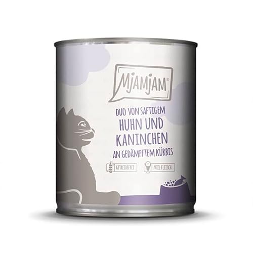 MjAMjAM - Premium Nassfutter für Katzen - Duo von saftigem Hühnchen und Kaninchen an gedämpftem Kürbis 1er Pack 1 x 800 g getreidefrei mit extra viel Fleisch